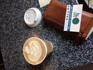 Coffee in the cafe. I was having a little bit of a rough time with our lesson planning, but this amazing barista made a beautiful cup of coffee for me! I love COFFEE!
