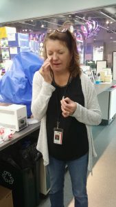 Dr. Julie Urban is super gluing her face to find some facemties. It looked like it hurts, but she said it was better than getting your face waxed. 