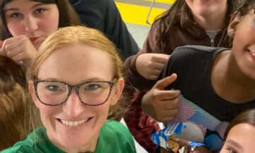 Angela Ramey Peel takes a selfie with her students.