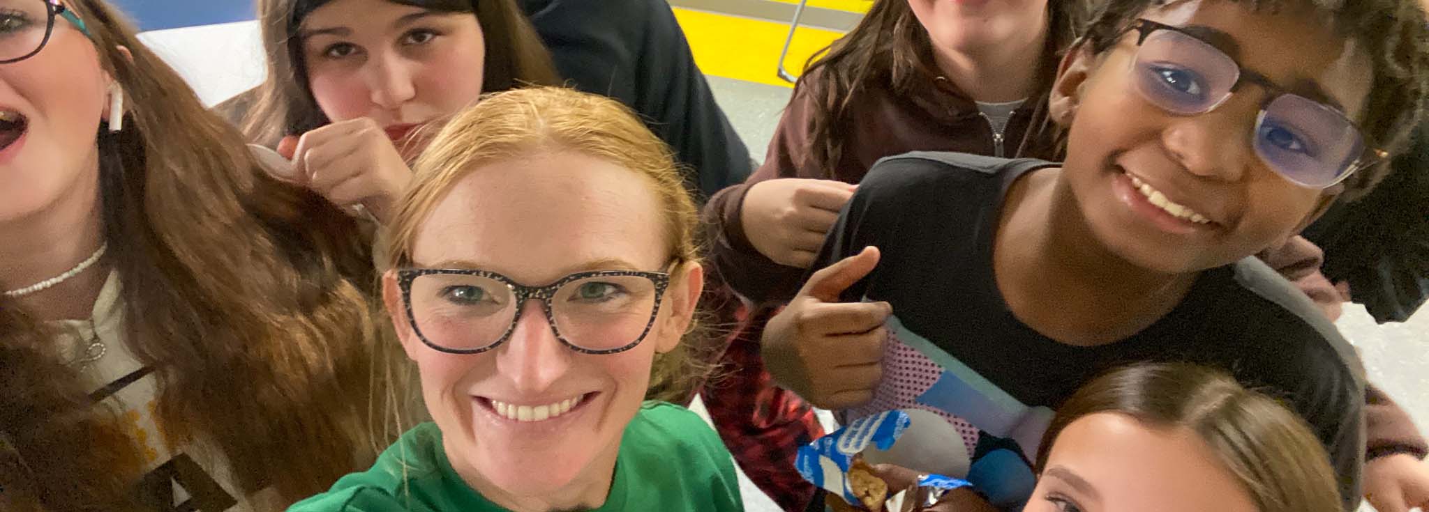 Angela Ramey Peel takes a selfie with her students.