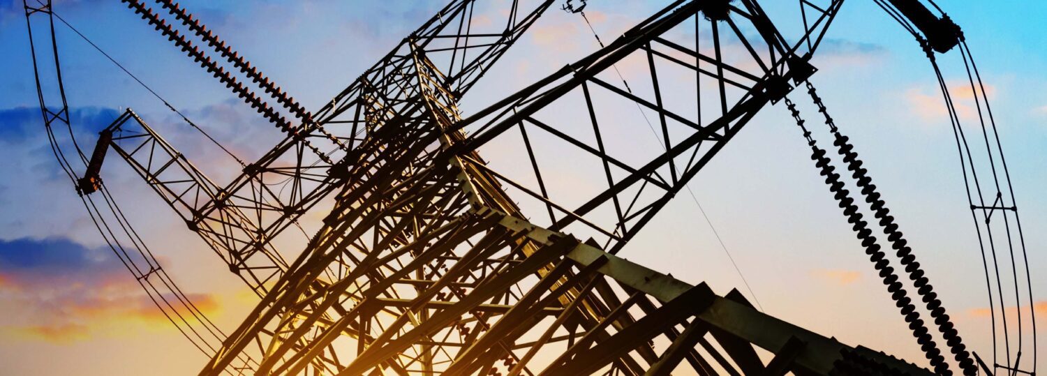 high voltage post.High-voltage tower sky background.