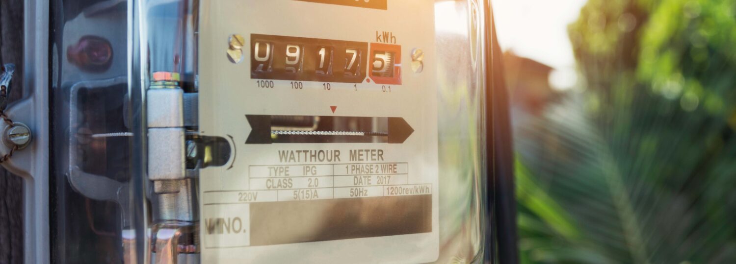 Electric power meter measuring power usage. Watt hour electric meter measurement tool.